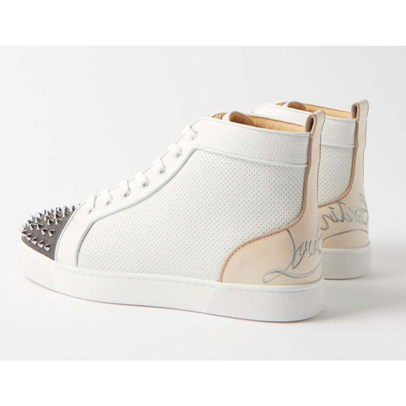Christian Louboutin Fun Lou Spikes Flat White Perf High Top Sneaker 44.5 11.5